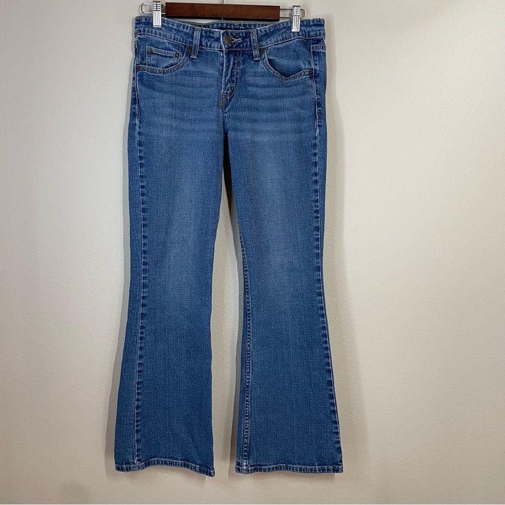 Levis 518 Superlow Bootcut Jeans size 5 Mid Rise Medium Blue Wash Western Denim